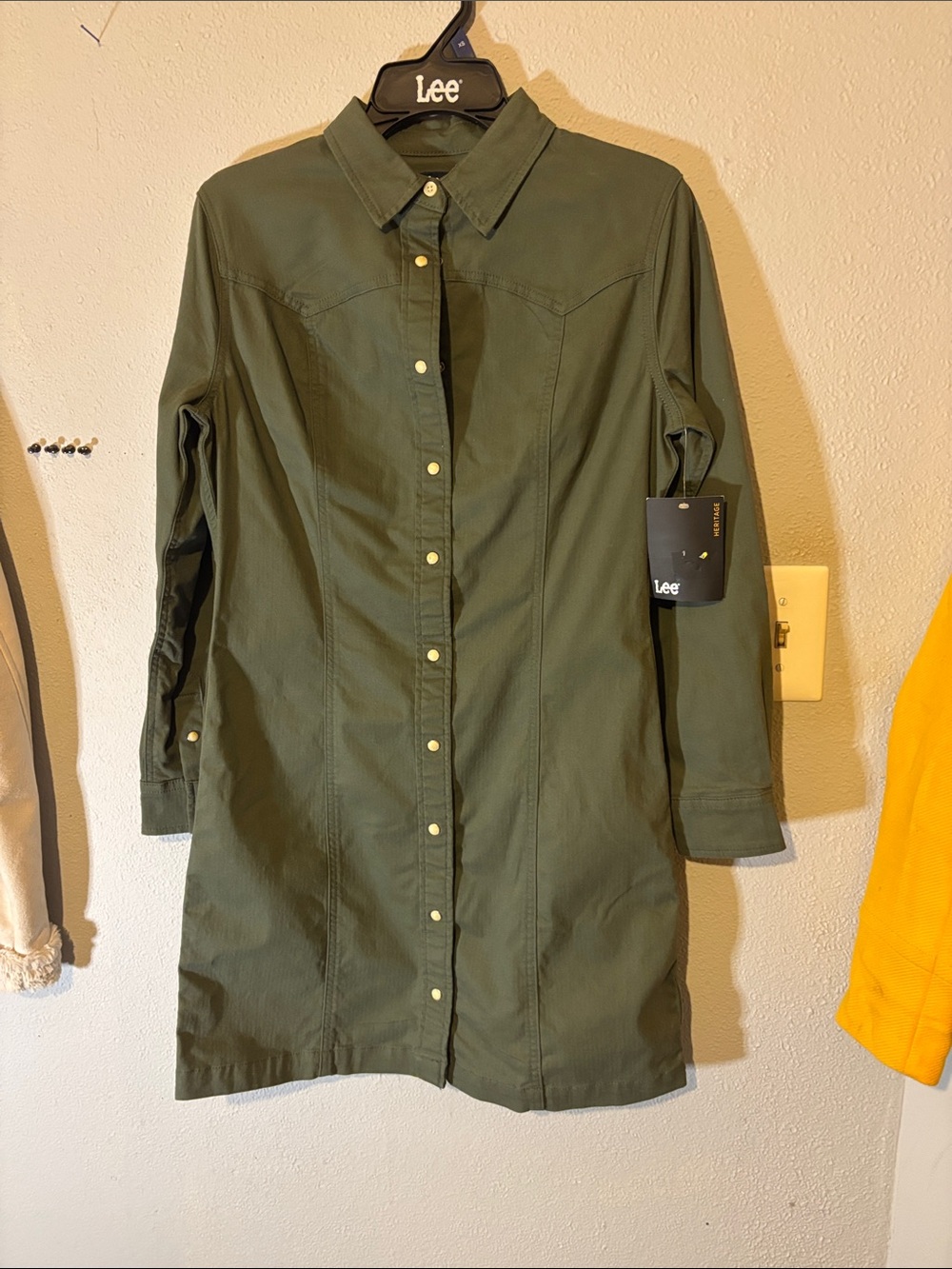 Lee Olive Green Long-Sleeve Button Shirt Dress